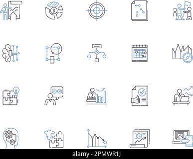 System design outline icons collection. System, Design, Architecture, Modeling, Algorithm, Coding, Simulation vector and illustration concept set Stock Vector