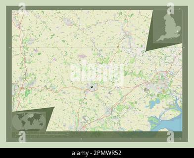 Braintree, non metropolitan district of England - Great Britain. Open Street Map. Corner auxiliary location maps Stock Photo