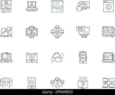 Computer technology outline icons collection. Computer, Technology, Networking, Software, Programming, Hardware, AI vector and illustration concept Stock Vector