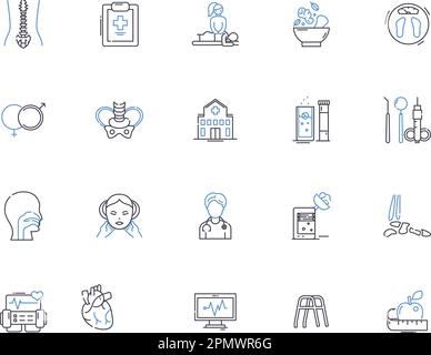 Health outline icons collection. wellness, healthcare, nutrition, diet, exercise, lifestyle, medicine vector and illustration concept set. fitness Stock Vector