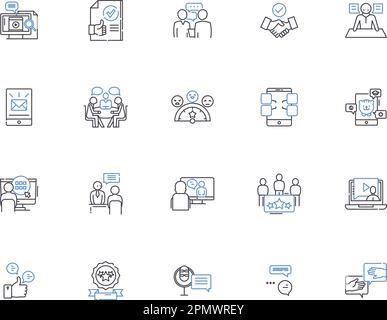 Reviews outline icons collection. Reviews, Ratings, Opinions, Feedback, Judgments, Assessments, Comments vector and illustration concept set Stock Vector
