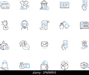 Shopper outline icons collection. Shopper, Consumer, Buyer, Purchaser, Trader, Client, Retailer vector and illustration concept set. Apparel Stock Vector