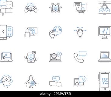 Artificial intelligence learning outline icons collection. AI, Learning, Artificial, Intelligence, Machine, Neural, Networks vector and illustration Stock Vector