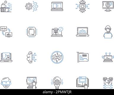 Website outline icons collection. Website, Webpage, Site, Portal, Web, homepage, Page vector and illustration concept set. URL, Domain, Online linear Stock Vector