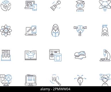 Laboratory outline icons collection. Lab, Test, Experiment, Research, Analysis, Chemicals, Beakers vector and illustration concept set. Equipment Stock Vector