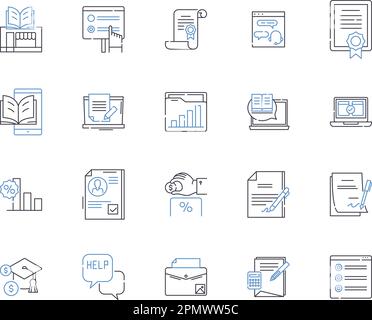 Educational tools outline icons collection. School, Teacher, Learning, Books, Classroom, pencils, iPads vector and illustration concept set. Computers Stock Vector