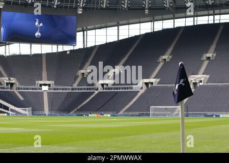 Tottenham Hotspur Stadium, London, UK. 15th Apr, 2023. Premier League Football, Tottenham Hotspur versus Bournemouth; Corner flag with pitch and big screen in the background towards Park Lane Square end. Credit: Action Plus Sports/Alamy Live News Stock Photo