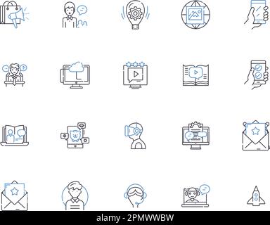 Information science outline icons collection. Information, Science, Data, Analyzing, Computing, Discovery, Management vector and illustration concept Stock Vector