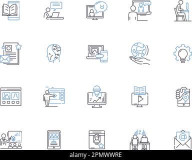 Information science outline icons collection. Information, Science, Data, Analyzing, Computing, Discovery, Management vector and illustration concept Stock Vector