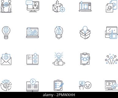 Marketing concept outline icons collection. Strategy, Promotion, Customers, Segmentation, Brand, Research, Targeting vector and illustration concept Stock Vector