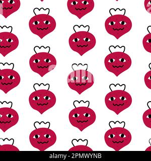 Beet root viva magenta style color seamless pattern scandinavian doodle cartoon. Stock Vector