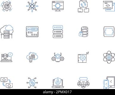 Server icons outline icons collection. Server, Icons, Network, Computing, System, Computer, Cloud vector and illustration concept set. Machine, Data Stock Vector