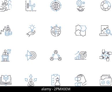 System design outline icons collection. System, Design, Architecture, Modeling, Algorithm, Coding, Simulation vector and illustration concept set Stock Vector