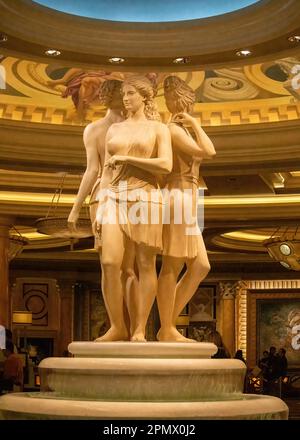 Three goddesses statue on a fountain at Caesars Palace in Las Vegas, Nevada USA. Stock Photo