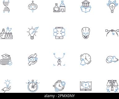 Laboratory outline icons collection. Lab, Test, Experiment, Research, Analysis, Chemicals, Beakers vector and illustration concept set. Equipment Stock Vector