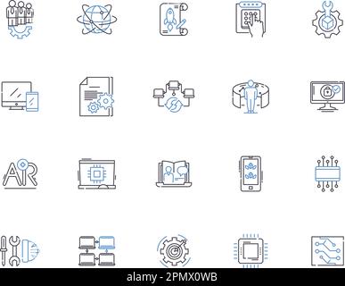 Programming coding outline icons collection. Coding, Programming, Scripting, Compiling, Debugging, Syntax, Algorithms vector and illustration concept Stock Vector