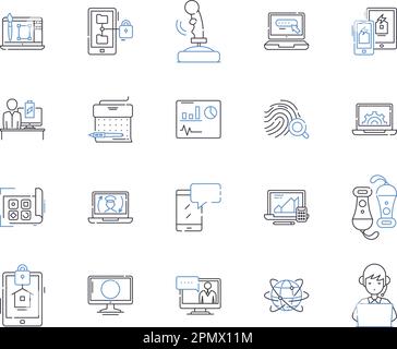 Gadjets and electronics outline icons collection. Gadgets, Electronics, Technology, Devices, Innovations, Smartphones, Computers vector and Stock Vector