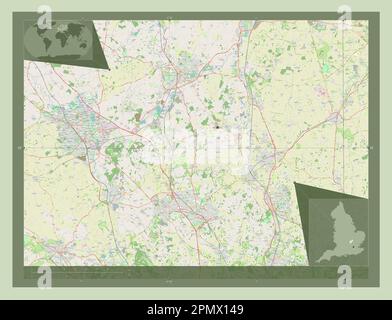 Central Bedfordshire, administrative county of England - Great Britain. Open Street Map. Corner auxiliary location maps Stock Photo
