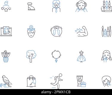 Beauty makeup outline icons collection. Beauty, Makeup, Cosmetics, Eyeshadow, Foundation, Mascara, Lipstick vector and illustration concept set. Blush Stock Vector