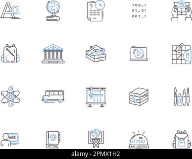 High school outline icons collection. Highschool, Education, Academics, Learning, Students, Grades, Classes vector and illustration concept set Stock Vector