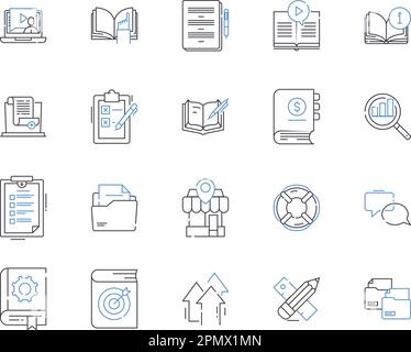 Educational tools outline icons collection. School, Teacher, Learning, Books, Classroom, pencils, iPads vector and illustration concept set. Computers Stock Vector