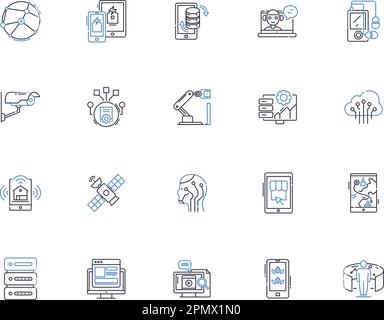 Hardware outline icons collection. Hardware, components, peripherals, processors, GPUs, motherboards, RAM vector and illustration concept set. power Stock Vector