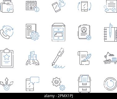 Educational tools outline icons collection. School, Teacher, Learning, Books, Classroom, pencils, iPads vector and illustration concept set. Computers Stock Vector