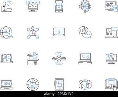 Information science outline icons collection. Information, Science, Data, Analyzing, Computing, Discovery, Management vector and illustration concept Stock Vector