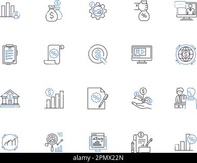 Audit outline icons collection. Auditing, Assessments, Testing, Examination, Evaluation, Analysis, Reviews vector and illustration concept set Stock Vector