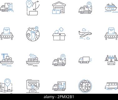 Courier services outline icons collection. Courier, Services, Delivery, Shipping, Logistics, Mail, Packaging vector and illustration concept set Stock Vector