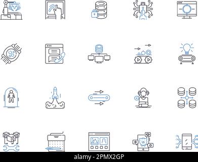 Hardware outline icons collection. Hardware, components, peripherals, processors, GPUs, motherboards, RAM vector and illustration concept set. power Stock Vector