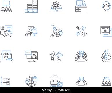 Outsourcing company outline icons collection. outsourcing, company, consultancy, provider, contractor, supplier, specialist vector and illustration Stock Vector