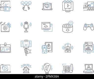 Electronic production outline icons collection. Electronics, Production, Manufacturing, Assembly, Design, PCB, Soldering vector and illustration Stock Vector