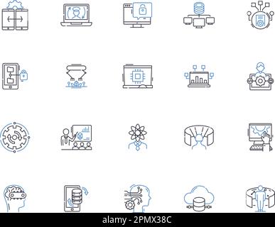 Server icons outline icons collection. Server, Icons, Network, Computing, System, Computer, Cloud vector and illustration concept set. Machine, Data Stock Vector