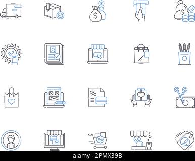 Shopper outline icons collection. Shopper, Consumer, Buyer, Purchaser, Trader, Client, Retailer vector and illustration concept set. Apparel Stock Vector