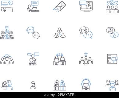 Clients outline icons collection. Customers, Consumers, Patrons, Buyers, Subscribers, Audience, Users vector and illustration concept set. Clients Stock Vector
