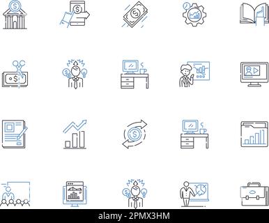 Audit outline icons collection. Auditing, Assessments, Testing, Examination, Evaluation, Analysis, Reviews vector and illustration concept set Stock Vector