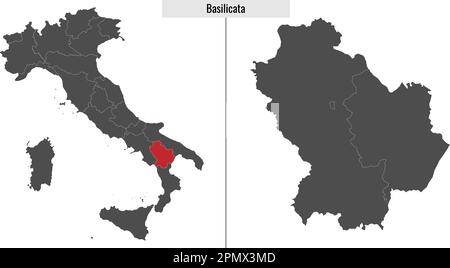 map of Basilicata province of Italy and location on Italian map Stock Vector