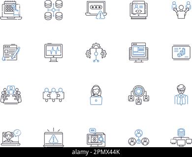 Digital marketing outline icons collection. Digital, Marketing, SEO, Social, Media, Advertising, Content vector and illustration concept set Stock Vector