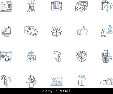 Shopper outline icons collection. Shopper, Consumer, Buyer, Purchaser, Trader, Client, Retailer vector and illustration concept set. Apparel Stock Vector