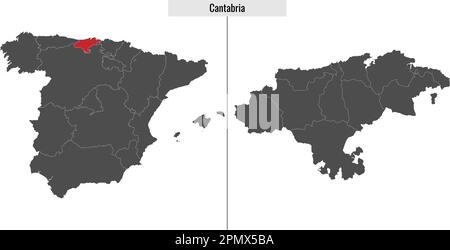 map of Cantabria autonomous community of Spain and location on Spanish map Stock Vector