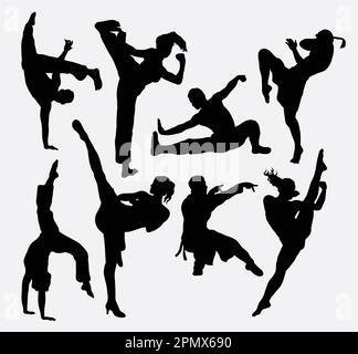 Kungfu martial arts silhouettes Stock Vector