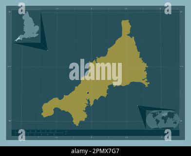 Cornwall, administrative county of England - Great Britain. Solid color shape. Corner auxiliary location maps Stock Photo