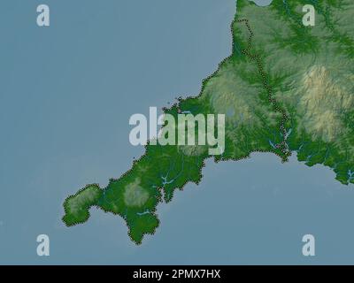 Cornwall, administrative county of England - Great Britain. Colored elevation map with lakes and rivers Stock Photo