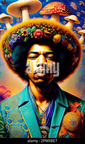 Jimi Hendrix Magic Mushrooms Abstract Art Stock Photo