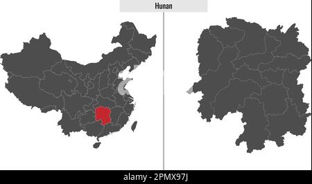 map of Hunan province of China and location on Chinese map Stock Vector