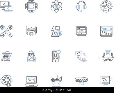 Hardware outline icons collection. Hardware, components, peripherals, processors, GPUs, motherboards, RAM vector and illustration concept set. power Stock Vector