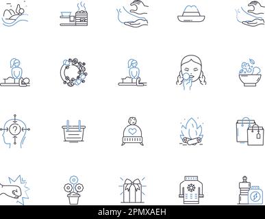 Beauty makeup outline icons collection. Beauty, Makeup, Cosmetics, Eyeshadow, Foundation, Mascara, Lipstick vector and illustration concept set. Blush Stock Vector