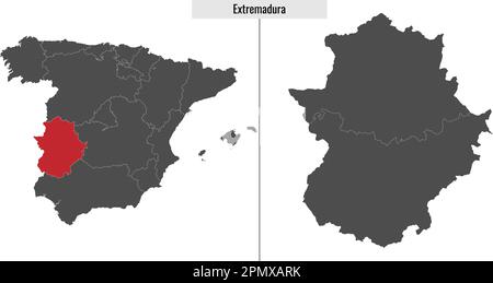 Extremadura autonomous community location map within Spain. Vector ...