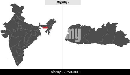 map of Meghalaya state of India and location on Indian map Stock Vector